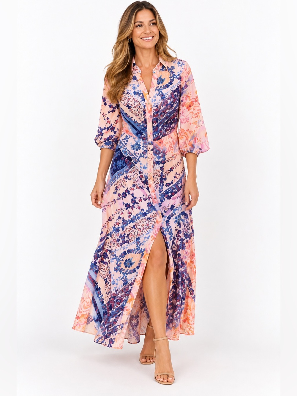 SOFT SURROUNDINGS Silky Floral Button Down Maxi Shirt Dress Size XL NEW